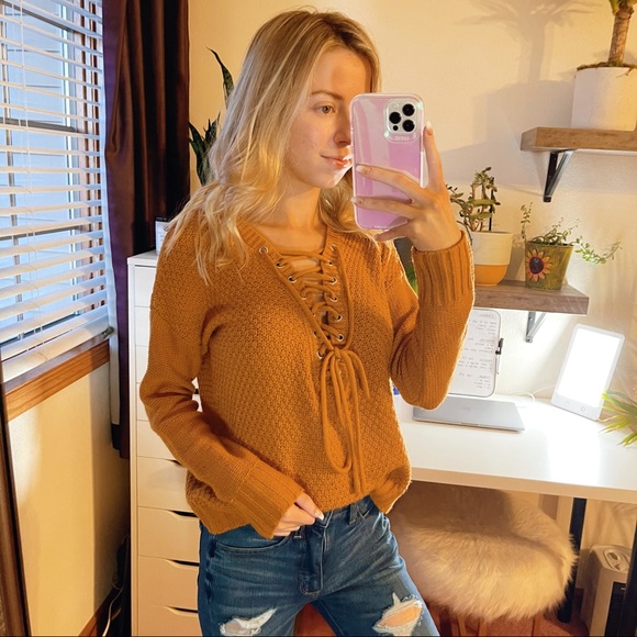 SOLD Charlotte Russe Mustard Knit Sweater - Picture 2 of 9